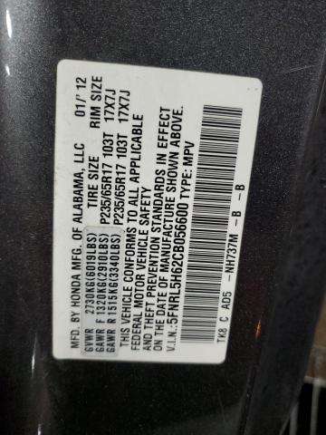 5FNRL5H62CB056600 - 2012 HONDA ODYSSEY EXL GRAY photo 14