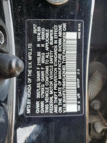 SHHFK7H94HU426463 - 2017 HONDA CIVIC SPORT TOURING BLACK photo 13