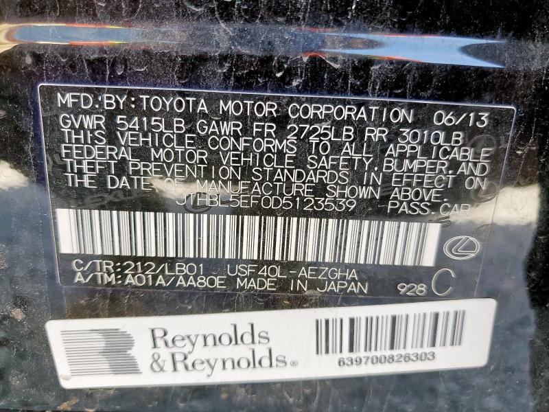 JTHBL5EF0D5123539 - 2013 LEXUS LS 460 BLACK photo 12