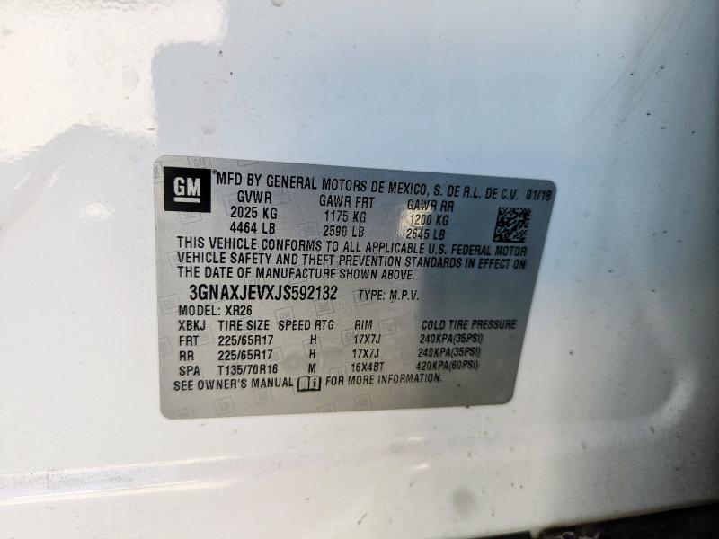 3GNAXJEVXJS592132 - 2018 CHEVROLET EQUINOX LT WHITE photo 13