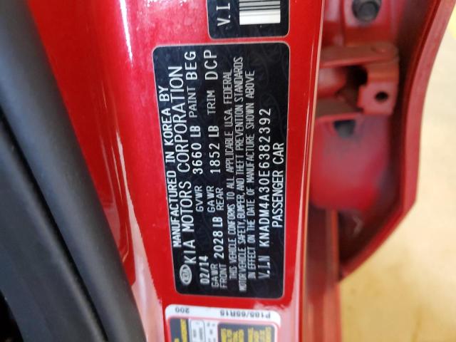 KNADM4A30E6382392 - 2014 KIA RIO LX RED photo 12