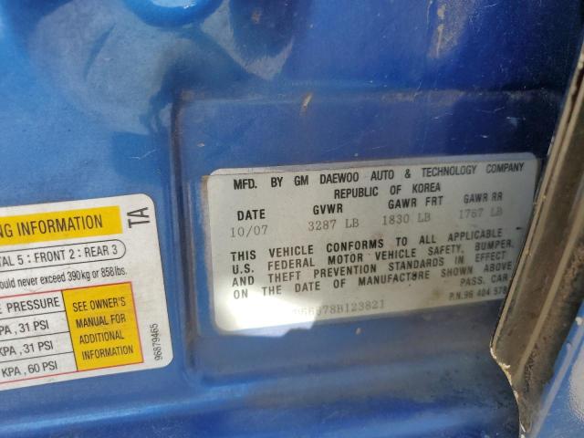 KL1TD66678B123821 - 2008 CHEVROLET AVEO BASE BLUE photo 12