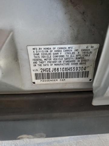 2HGEJ6610XH559304 - 1999 HONDA CIVIC BASE Gümüş foto 12