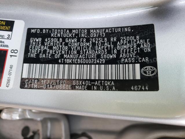 4T1BK1EB6DU072429 - 2013 TOYOTA AVALON BASE 银色 照片 10