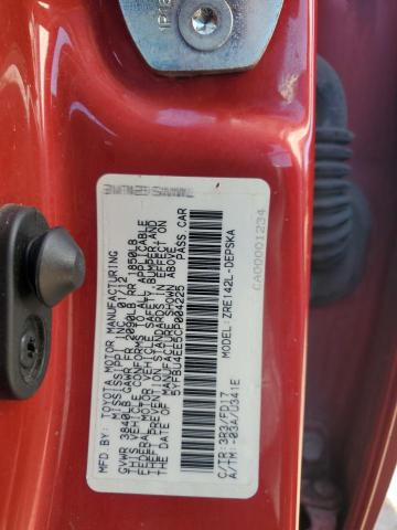 5YFBU4EE5CP004225 - 2012 TOYOTA COROLLA BASE RED photo 10