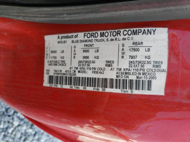 3FRNF65965V182285 - 2005 FORD F650 SUPER DUTY RED photo 13