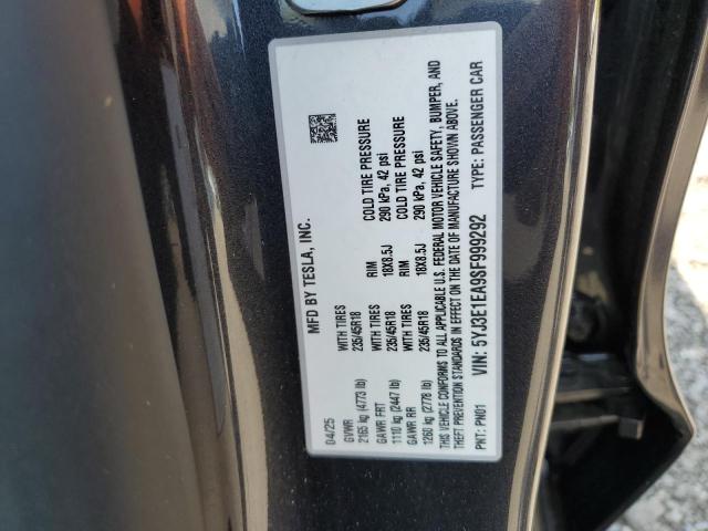 5YJ3E1EA9SF999292 - 2025 TESLA MODEL 3 CHARCOAL photo 12