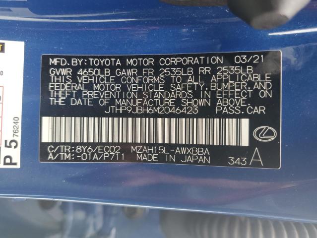 JTHP9JBH6M2046423 - 2021 LEXUS UX 250H BLUE photo 13