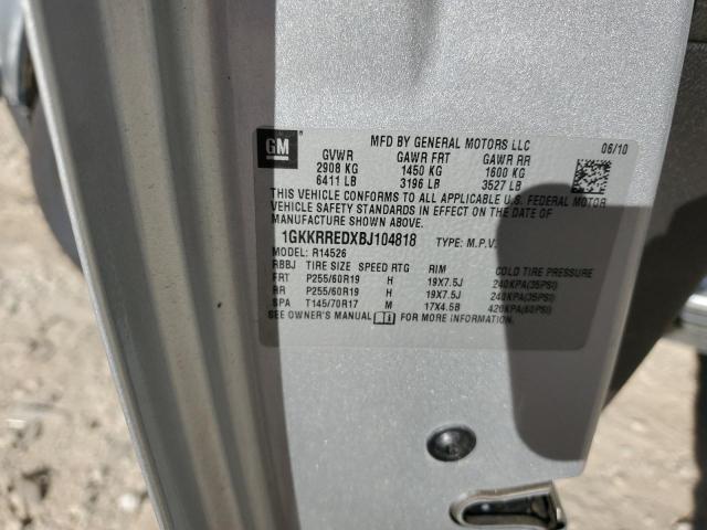 1GKKRREDXBJ104818 - 2011 GMC ACADIA SLT-1 ვერცხლისფერი ფოტო 13