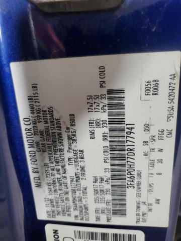 3FA6P0H77DR177941 - 2013 FORD FUSION SE BLUE photo 12