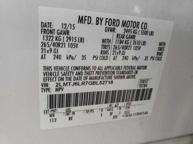 2LMTJ6LR7GBL52718 - 2016 LINCOLN MKX RESERVE თეთრი ფოტო 10