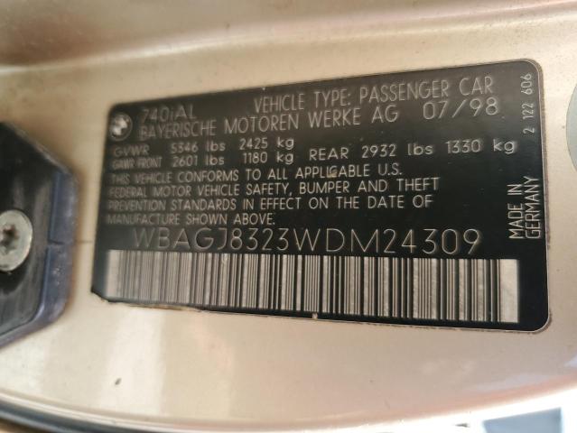 WBAGJ8323WDM24309 - 1998 BMW 7 SERIES IL TAN photo 12