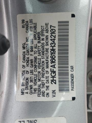2HGFA16619H342107 - 2009 HONDA CIVIC LX-S 银色 照片 12