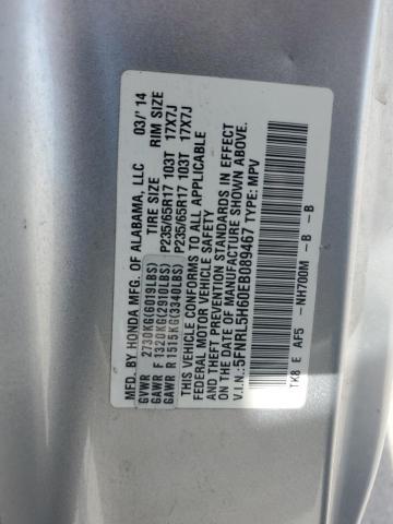 5FNRL5H60EB089467 - 2014 HONDA ODYSSEY EXL SILVER photo 13