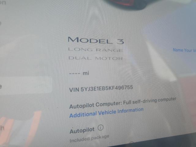 5YJ3E1EB5KF496755 - 2019 TESLA MODEL 3 أحمر صورة 9