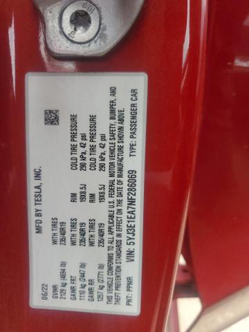 5YJ3E1EA7NF286069 - 2022 TESLA MODEL 3 RED photo 13