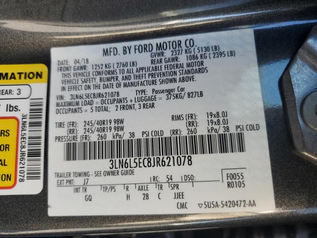 3LN6L5EC8JR621078 - 2018 LINCOLN MKZ RESERVE ნაცრისფერი ფოტო 12