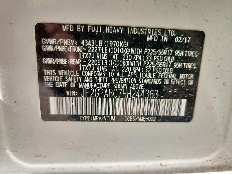 JF2GPABC7HH244363 - 2017 SUBARU CROSSTREK PREMIUM WHITE photo 12