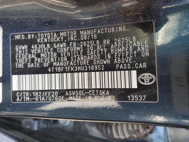 4T1BF1FK3HU316952 - 2017 TOYOTA CAMRY LE BLUE photo 12