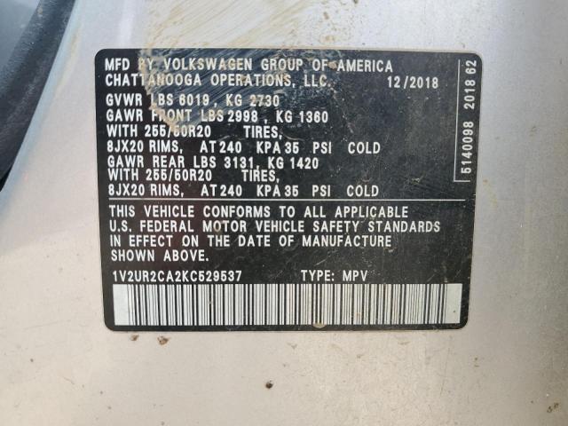 1V2UR2CA2KC529537 - 2019 VOLKSWAGEN ATLAS SE Gümüş fotoğraf 13