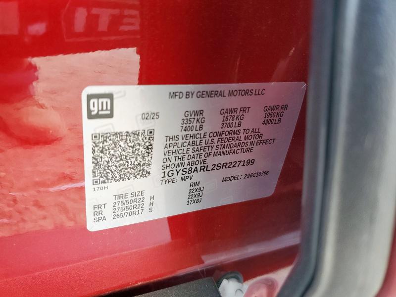 1GYS8ARL2SR227199 - 2025 CADILLAC ESCALADE LUXURY أحمر صورة 14