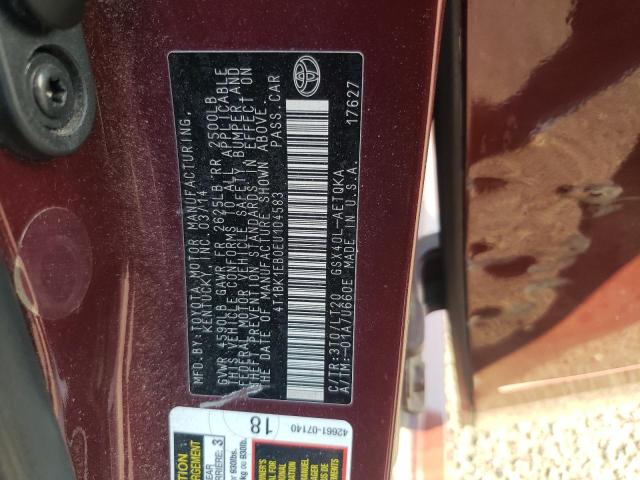 4T1BK1EB0EU104583 - 2014 TOYOTA AVALON BASE 红色 照片 12