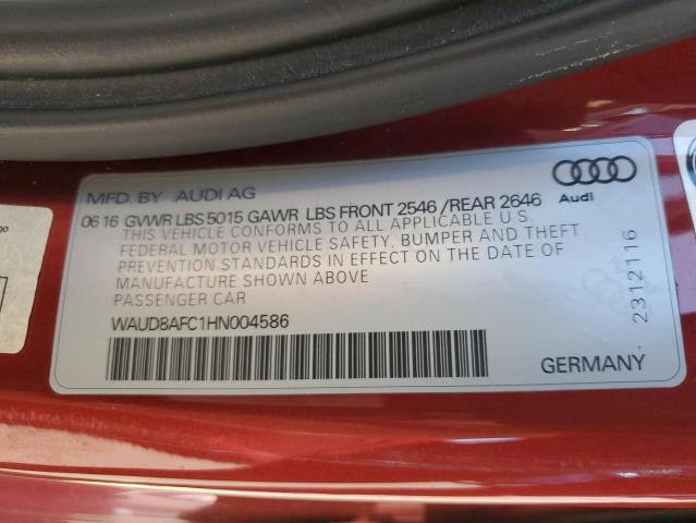 WAUD8AFC1HN004586 - 2017 AUDI A6 PREMIUM PLUS RED photo 12