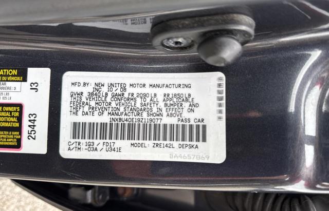 1NXBU40E19Z119077 - 2009 TOYOTA COROLLA BASE Сірий фото 10