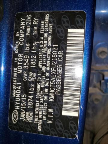 KMHCT5AEXFU218021 - 2015 HYUNDAI ACCENT GS ლურჯი ფოტო 13