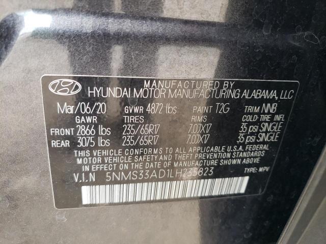 5NMS33AD1LH235823 - 2020 HYUNDAI SANTA FE SEL GRAY photo 12