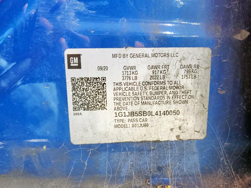 1G1JB5SB0L4140050 - 2020 CHEVROLET SONIC LS 蓝色 照片 12