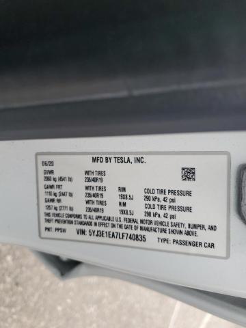 5YJ3E1EA7LF740835 - 2020 TESLA MODEL 3 WHITE photo 13