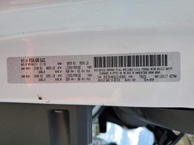 3C6TRVAG3LE107641 - 2020 RAM PROMASTER 1500 STANDARD WHITE photo 14