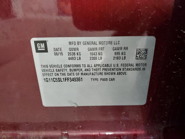 1G11C5SL1FF349361 - 2015 CHEVROLET MALIBU 1LT 栗色 照片 12