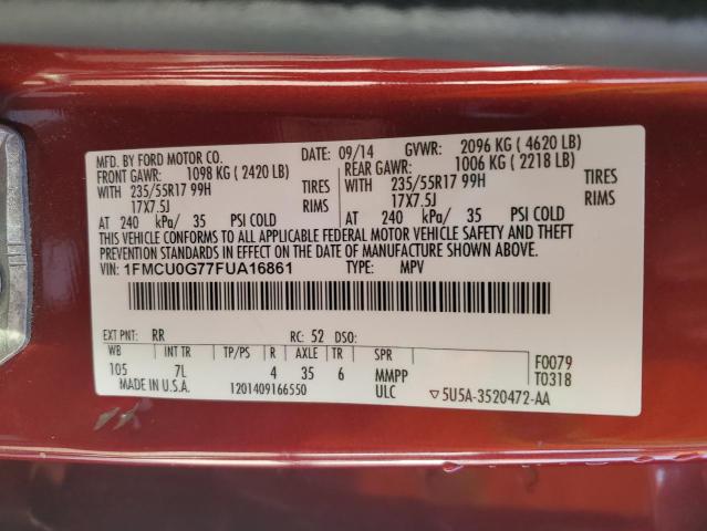 1FMCU0G77FUA16861 - 2015 FORD ESCAPE SE MAROON photo 12