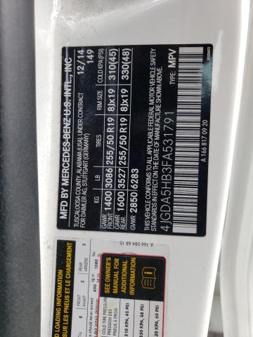 4JGDA5HB3FA531791 - 2015 MERCEDES-BENZ ML 350 4MATIC WHITE photo 13