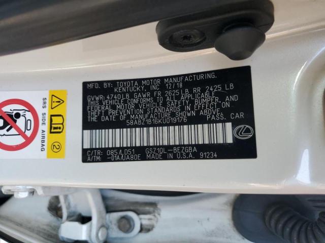 58ABZ1B16KU019176 - 2019 LEXUS ES 350 WHITE photo 12