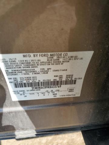 2FMHK6C89KBA33769 - 2019 FORD FLEX SEL TAN photo 12