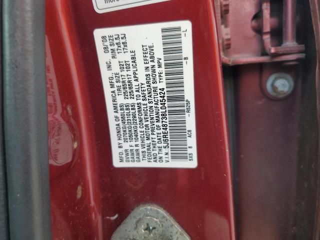 5J6RE48738L045424 - 2008 HONDA CR-V EXL RED photo 14