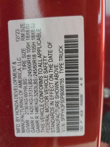 5FPYK3F50PB068755 - 2023 HONDA RIDGELINE RTL أحمر صورة 13