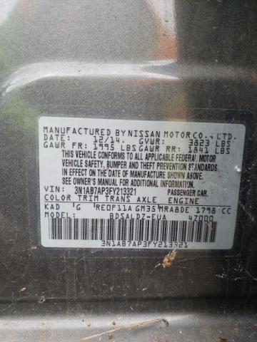 3N1AB7AP3FY213321 - 2015 NISSAN SENTRA S GRAY photo 12