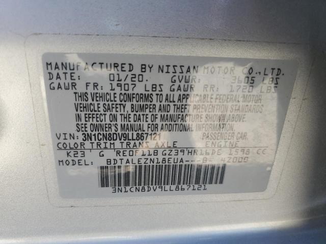 3N1CN8DV9LL867121 - 2020 NISSAN VERSA S 银色 照片 12