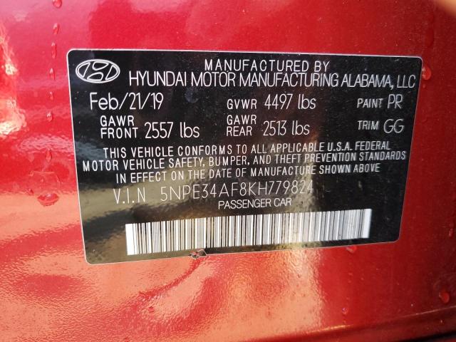 5NPE34AF8KH779824 - 2019 HYUNDAI SONATA LIMITED RED photo 12