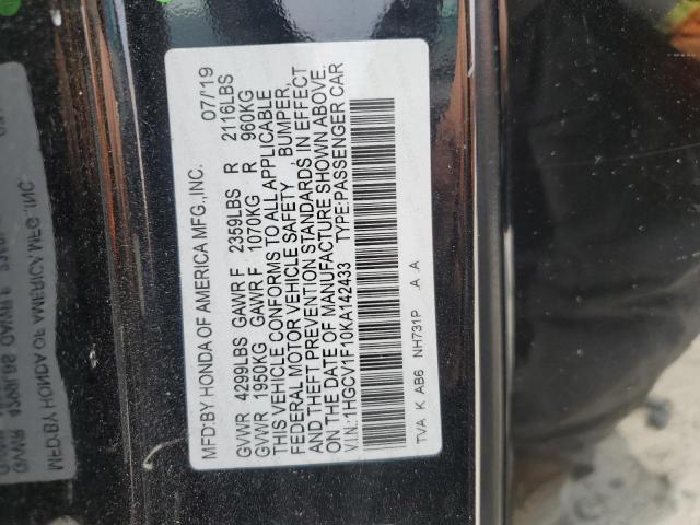 1HGCV1F10KA142433 - 2019 HONDA ACCORD LX BLACK photo 12