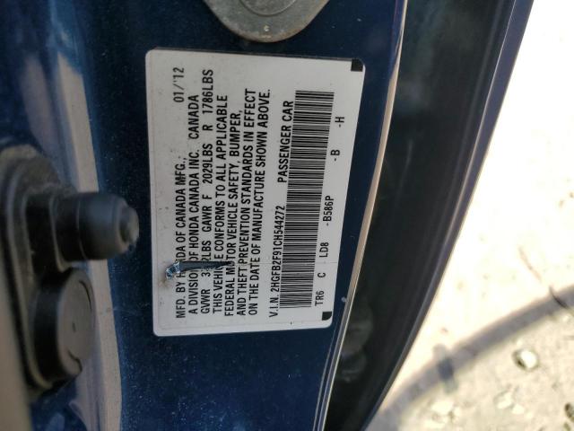 2HGFB2F91CH544272 - 2012 HONDA CIVIC EXL BLUE photo 12
