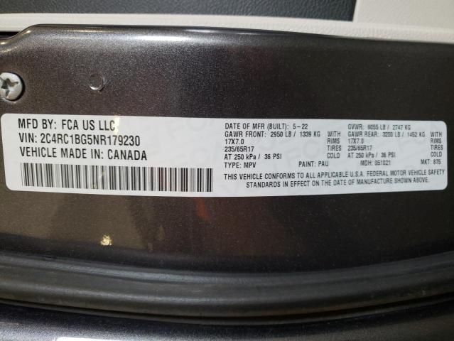 2C4RC1BG5NR179230 - 2022 CHRYSLER PACIFICA TOURING L GRAY photo 14