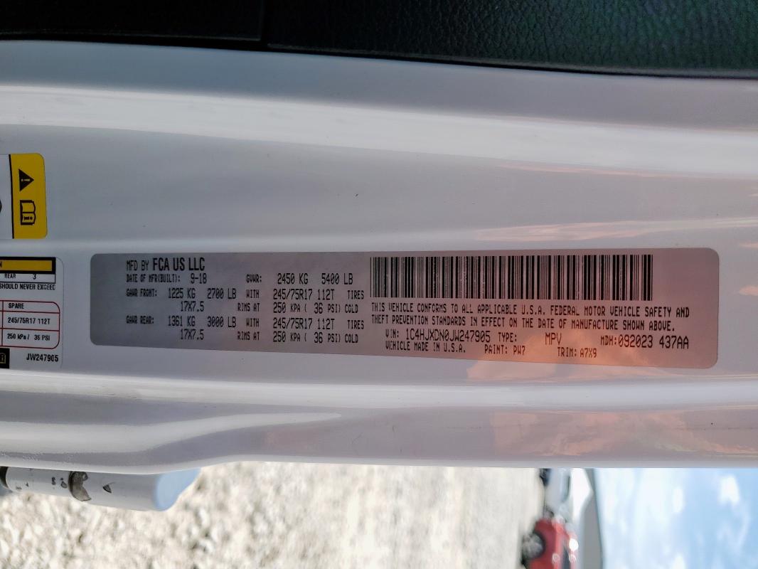 1C4HJXDN0JW247905 - 2018 JEEP WRANGLER U SPORT თეთრი ფოტო 13