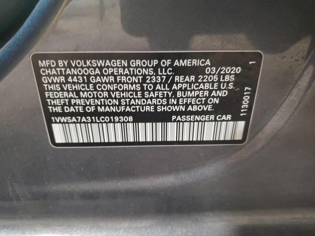 1VWSA7A31LC019308 - 2020 VOLKSWAGEN PASSAT SE GRAY photo 12