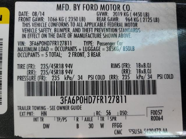 3FA6P0HD7FR127811 - 2015 FORD FUSION SE BLACK photo 13