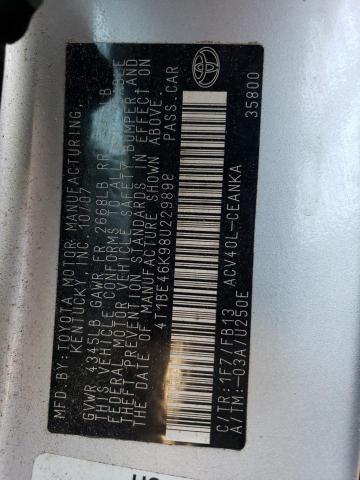4T1BE46K98U229898 - 2008 TOYOTA CAMRY CE SILVER photo 12